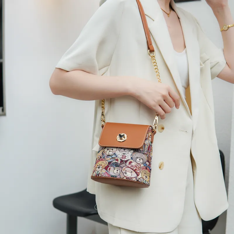 North Pack Fabric Bucket Bag, Chain Bag, Crossbody Bag, Shoulder Bag Regular Women's Blue/Pink/Brown-15