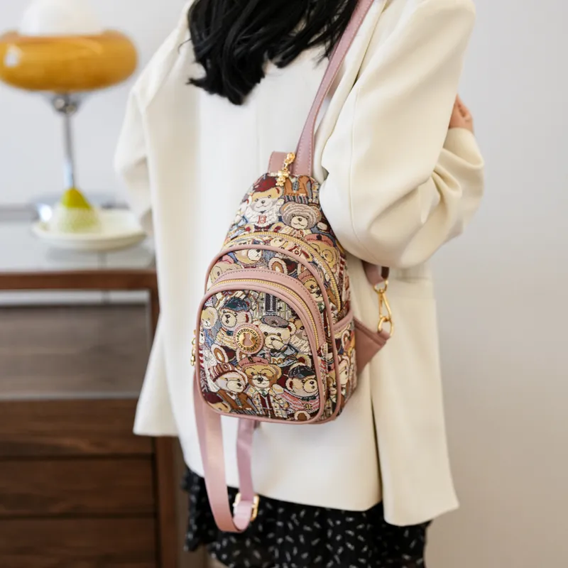 North Pack Fabric Fashion Backpack, Crossbody Bag, Shoulder Bag, Backpack Regular Women's Pink, Navy Blue, Brown-5