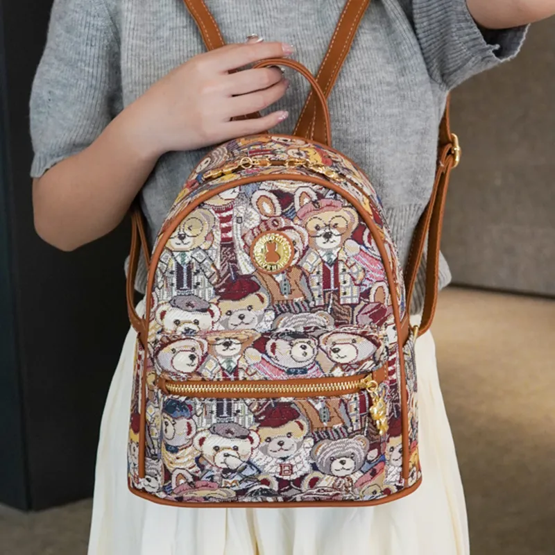North Pack Canvas Student Backpack Regular Women's Navy Blue/Pink/Brown-14
