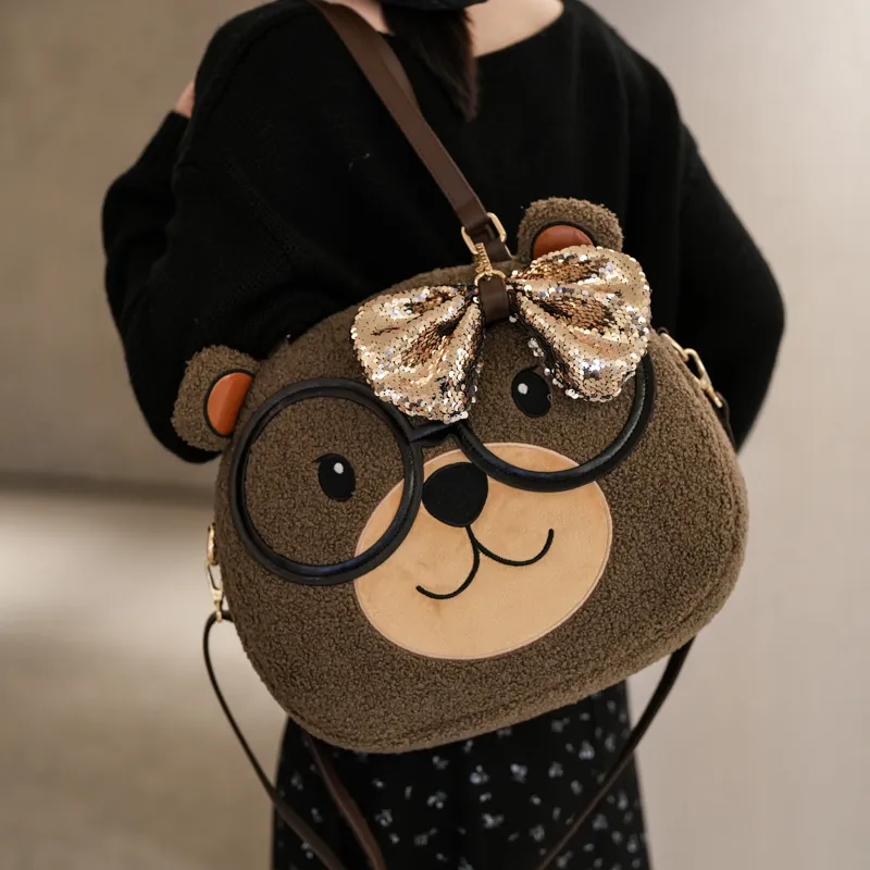 North Pack Plush Shoulder Bag Regular Women's Khaki/Coffee-12
