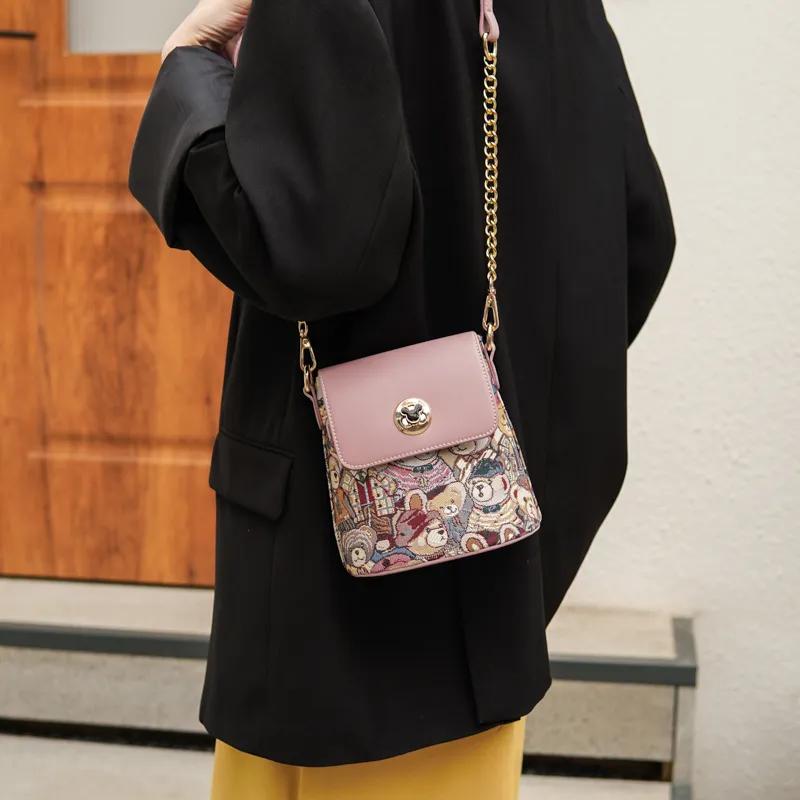 North Pack Fabric Bucket Bag, Chain Bag, Crossbody Bag, Shoulder Bag Regular Women's Blue/Pink/Brown-10