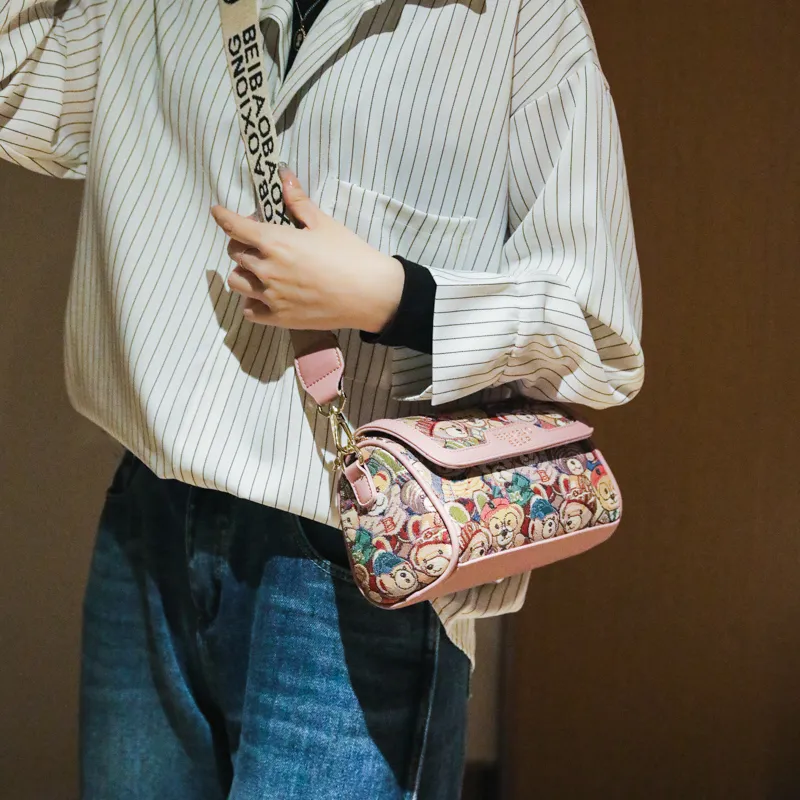 North Pack Canvas Crossbody Bag, Shoulder Bag Women's Navy Blue/Brown/Pink-11