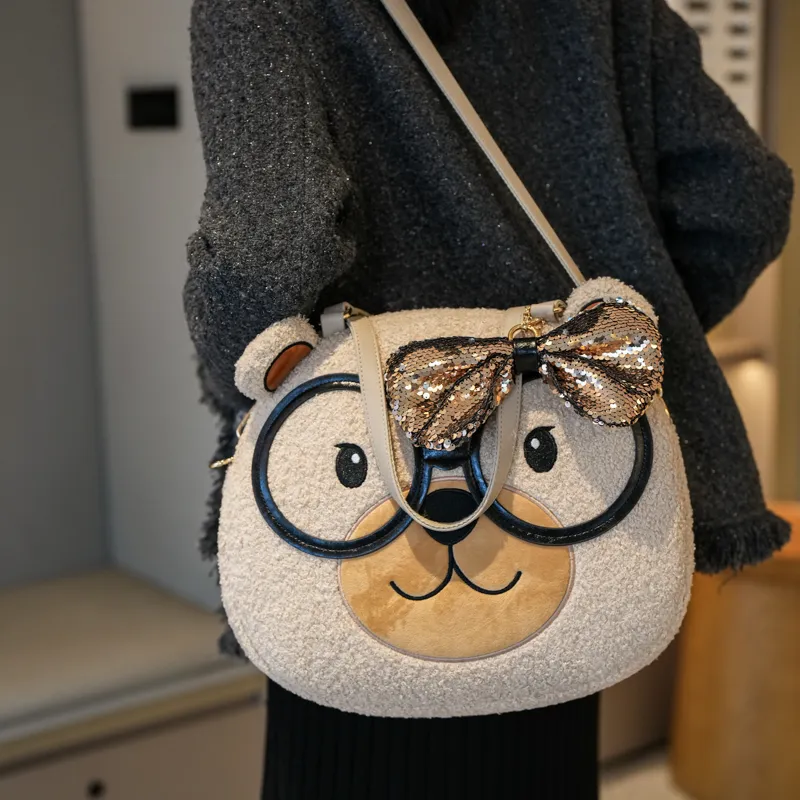 North Pack Plush Shoulder Bag Regular Women's Khaki/Coffee-4