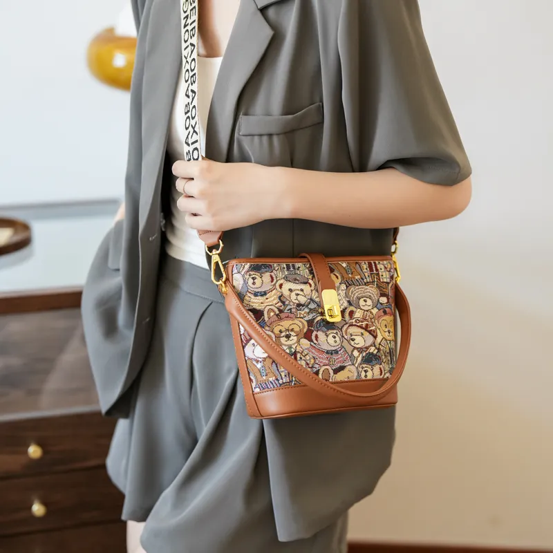 North Pack PU+Canvas Bag Handbag Shoulder Bag Crossbody Bag Medium Size Women's Blue/Pink/Brown-20