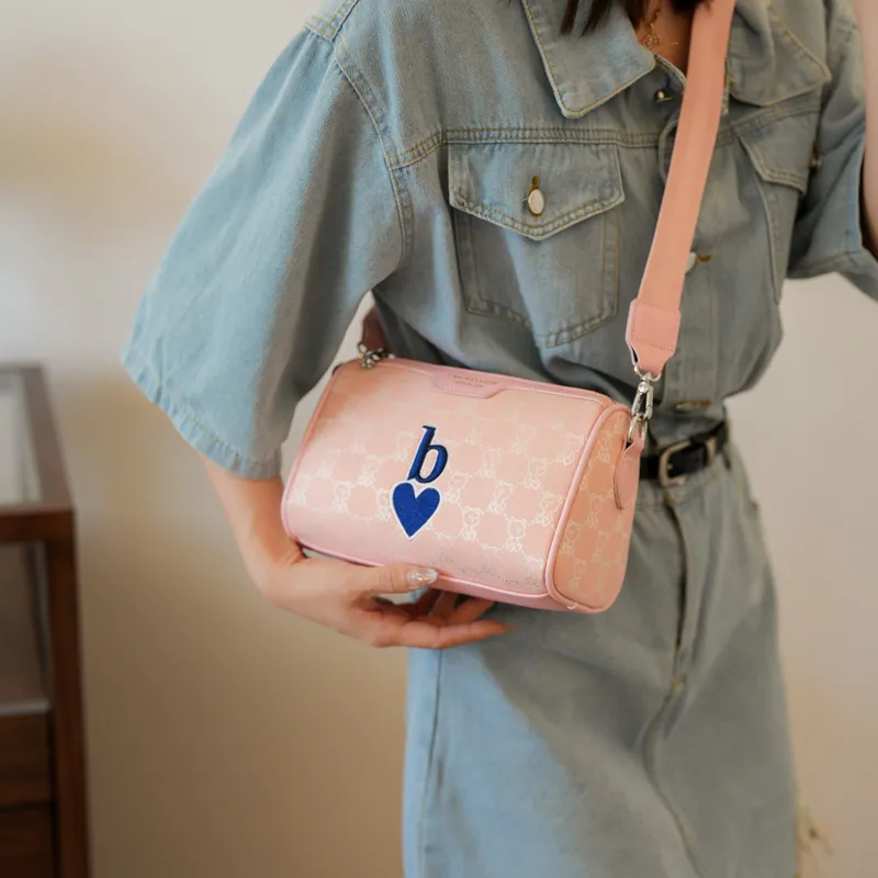 North Pack Fabric Shoulder Bag Women's Gray/Khaki/Pink-14