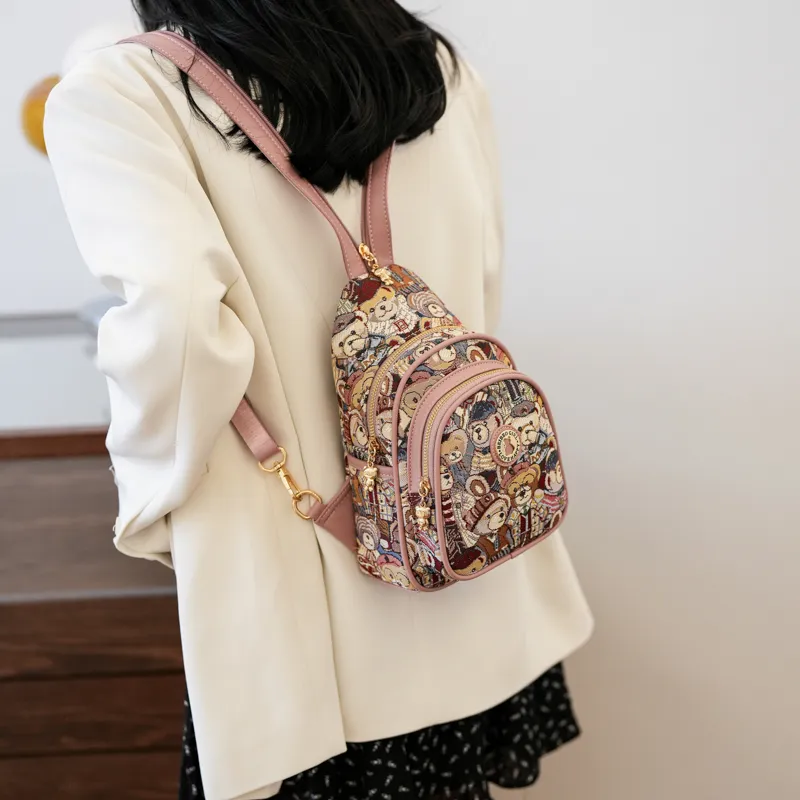 North Pack Fabric Fashion Backpack, Crossbody Bag, Shoulder Bag, Backpack Regular Women's Pink, Navy Blue, Brown-1