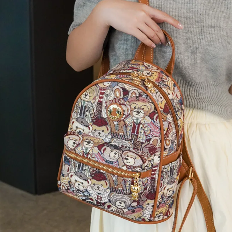 North Pack Canvas Student Backpack Regular Women's Navy Blue/Pink/Brown-15