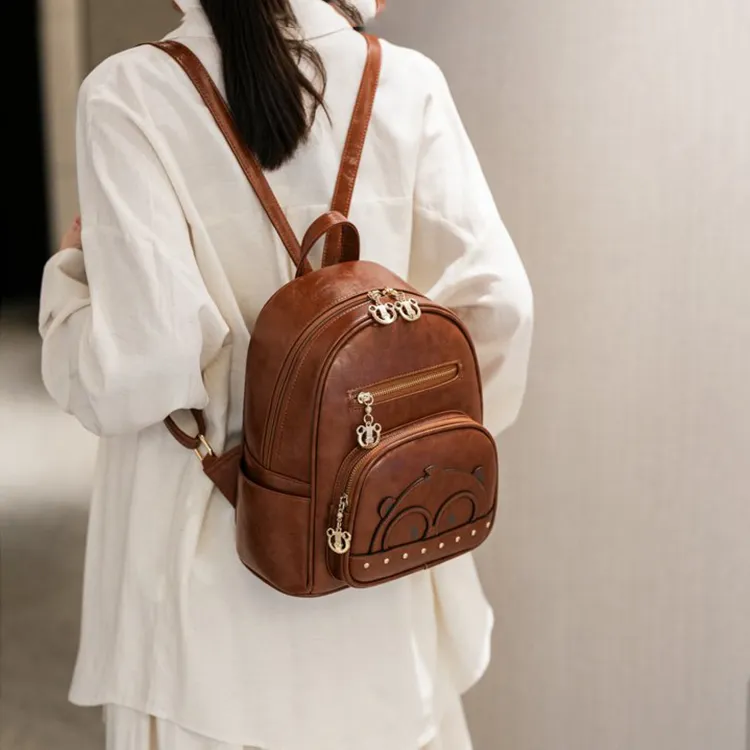 North Pack PU Backpack Women's Yellow/Pink/Brown-3