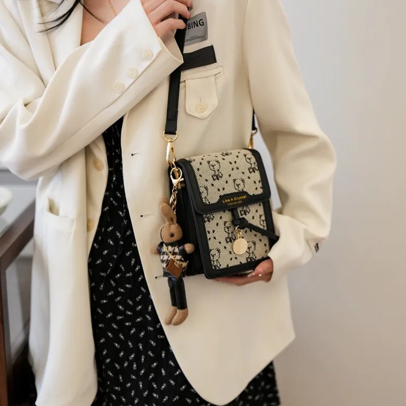 North Pack PU Crossbody Bag With Cell Phone Pouch Regular Women's Black/Khaki-1
