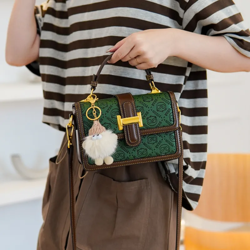 North Pack PU Shoulder Bag, Crossbody Bag, Handbag Women's Ecru/Green-6