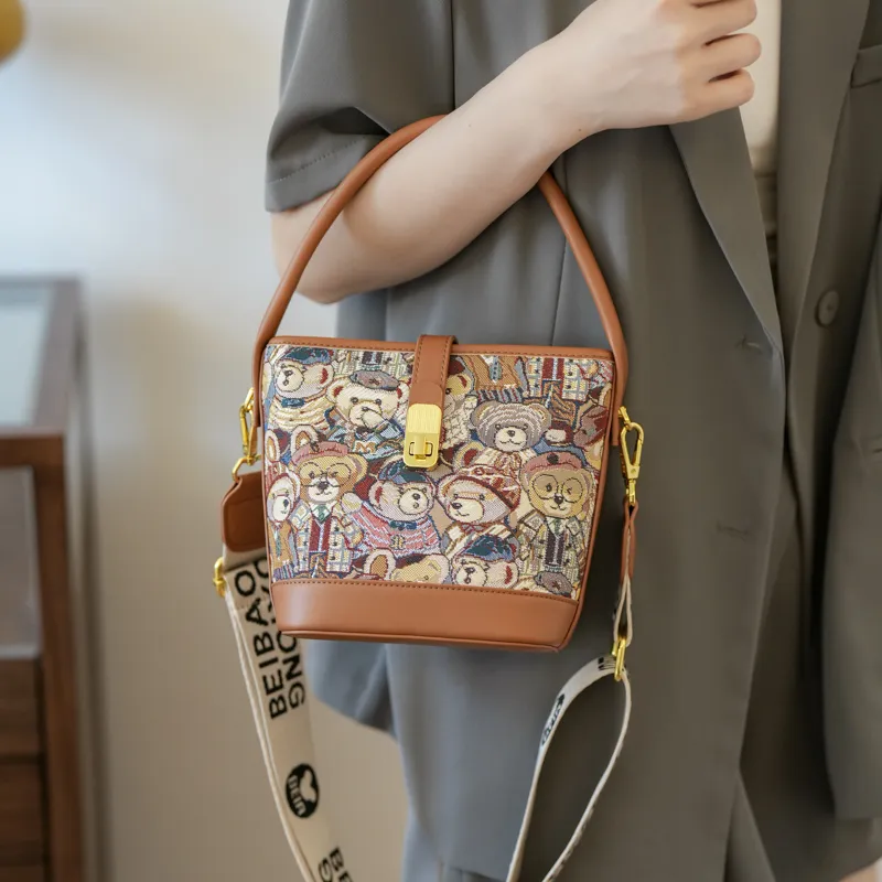 North Pack PU+Canvas Bag Handbag Shoulder Bag Crossbody Bag Medium Size Women's Blue/Pink/Brown-16