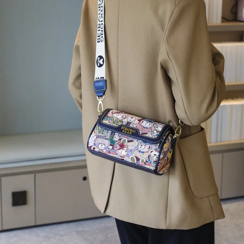 North Pack Canvas Crossbody Bag, Shoulder Bag Women's Navy Blue/Brown/Pink-1