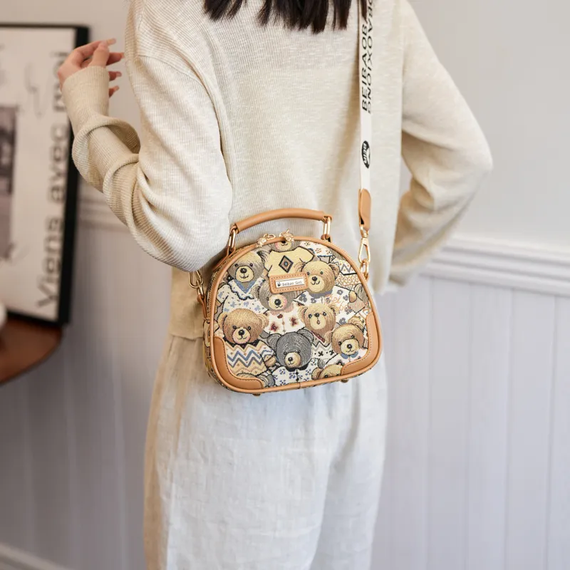 North Pack Canvas One Shoulder Handbag Regular Women's Beige Apricot/Midnight Black-2