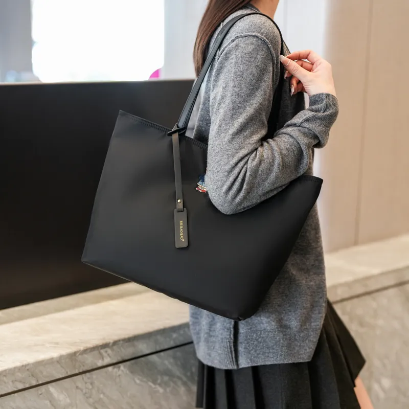 North Pack Nylon Fabric Tote Bag, Shopping Bag, Handbag, Shoulder Bag Women's Black/Beige-3