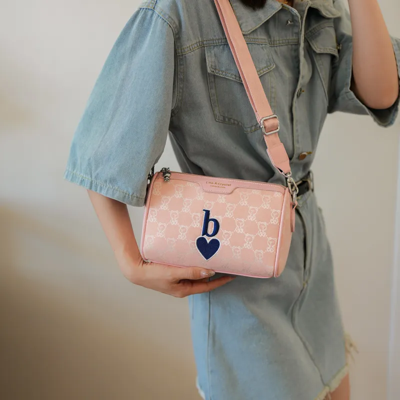 North Pack Fabric Shoulder Bag Women's Gray/Khaki/Pink-18