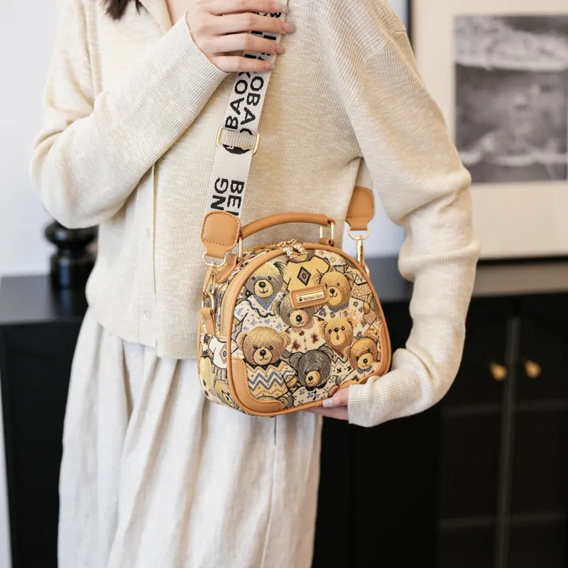 North Pack Canvas One Shoulder Handbag Regular Women's Beige Apricot/Midnight Black-5