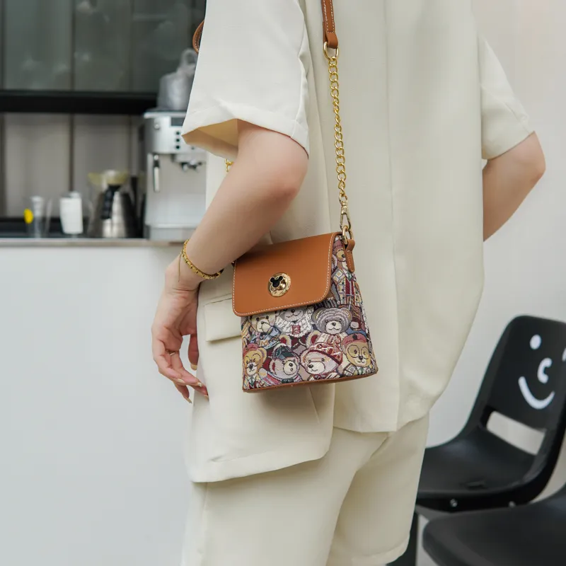 North Pack Fabric Bucket Bag, Chain Bag, Crossbody Bag, Shoulder Bag Regular Women's Blue/Pink/Brown-19