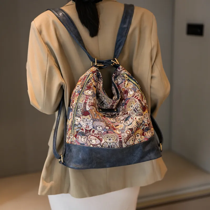 North Pack Canvas Backpack Women's Blue/Pink/Brown-2