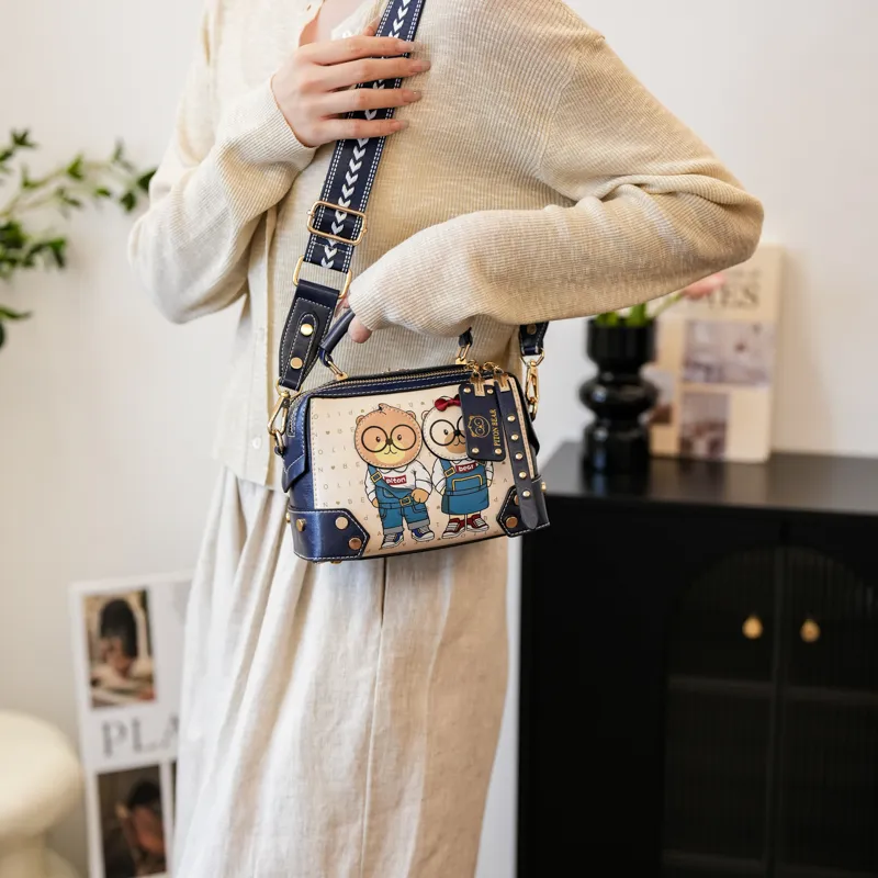 North Pack PU Shoulder Bag Women's Blue/Brown-3