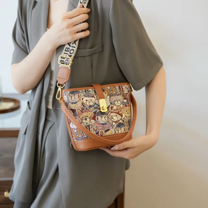North Pack PU+Canvas Bag Handbag Shoulder Bag Crossbody Bag Medium Size Women's Blue/Pink/Brown-17