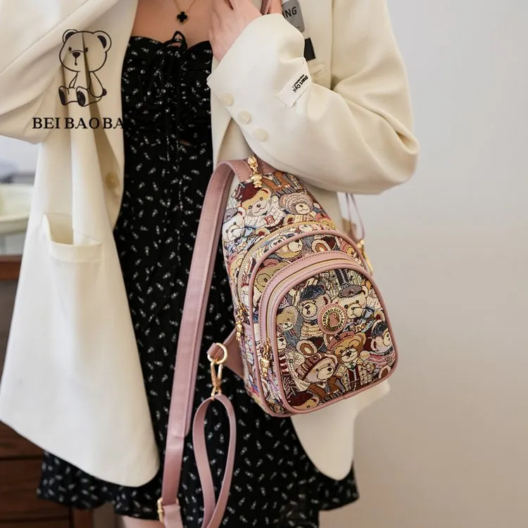 North Pack Fabric Fashion Backpack, Crossbody Bag, Shoulder Bag, Backpack Regular Women's Pink, Navy Blue, Brown-2