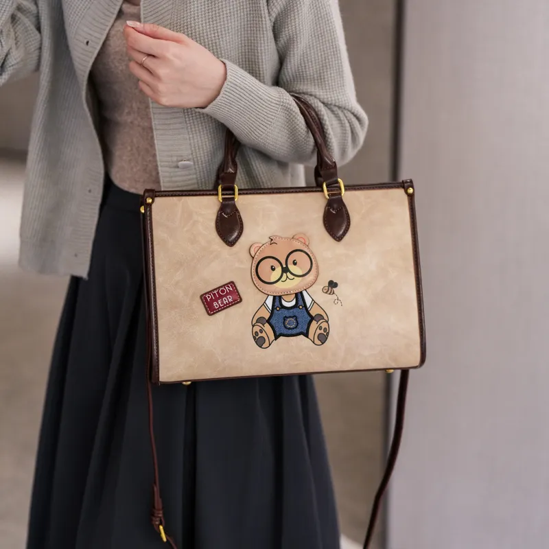 North Pack PU Crossbody One Shoulder Handbag Regular Women's Ecru/Brown/Navy Blue-3