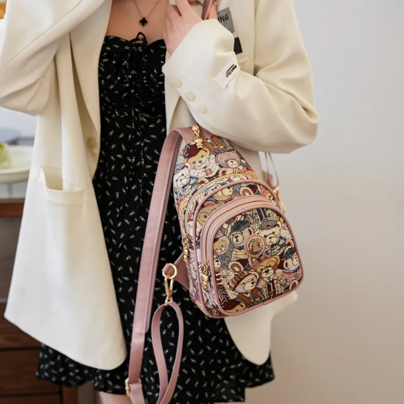 North Pack Fabric Fashion Backpack, Crossbody Bag, Shoulder Bag, Backpack Regular Women's Pink, Navy Blue, Brown-4