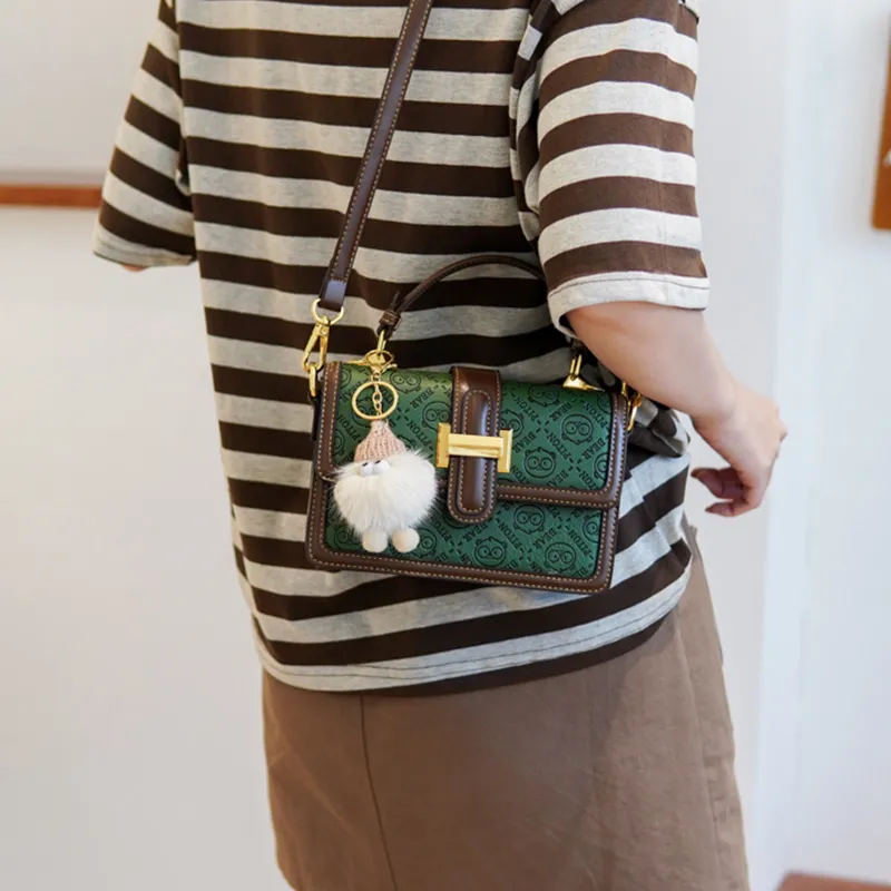 North Pack PU Shoulder Bag, Crossbody Bag, Handbag Women's Ecru/Green-8