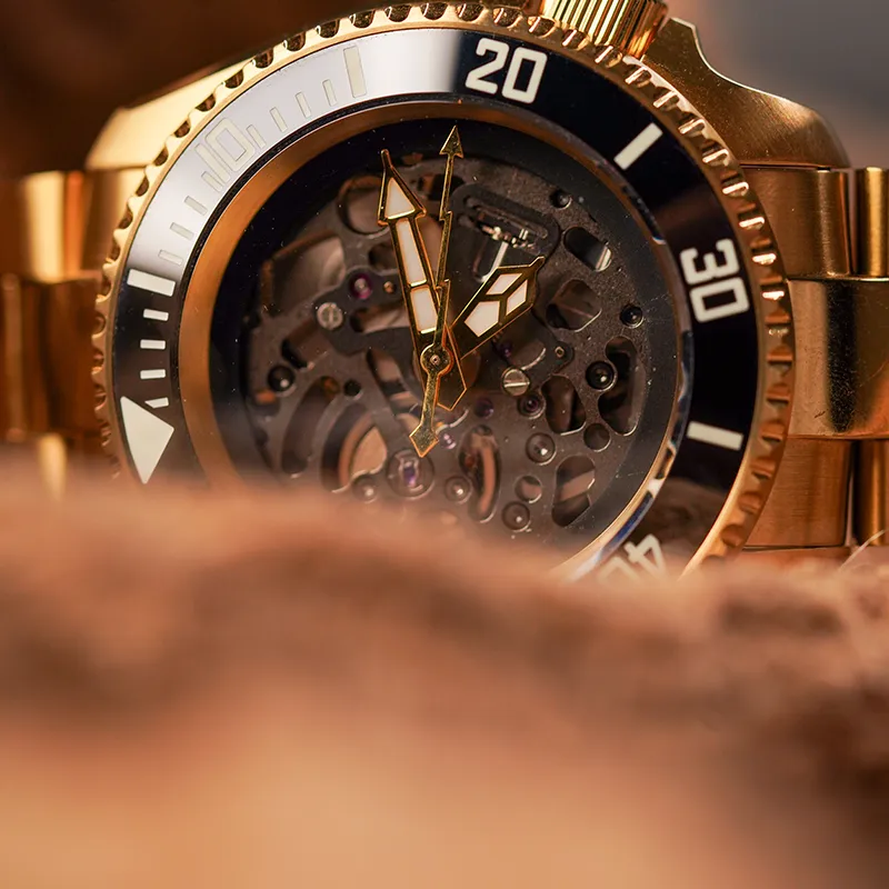 VENCREW Golden Spiked Lotus Automatic Mechanical Movement Watch Men's Watches Cut Out Dial-4