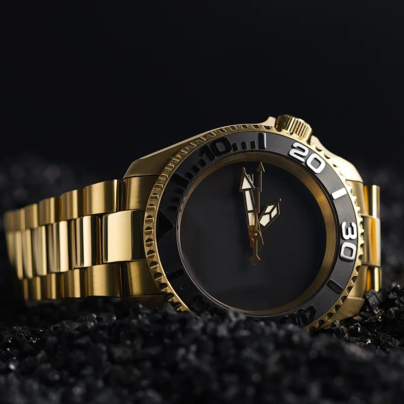 VENCREW 24K Black Automatic Mechanical Movement Watch Unisex Black Dial-2