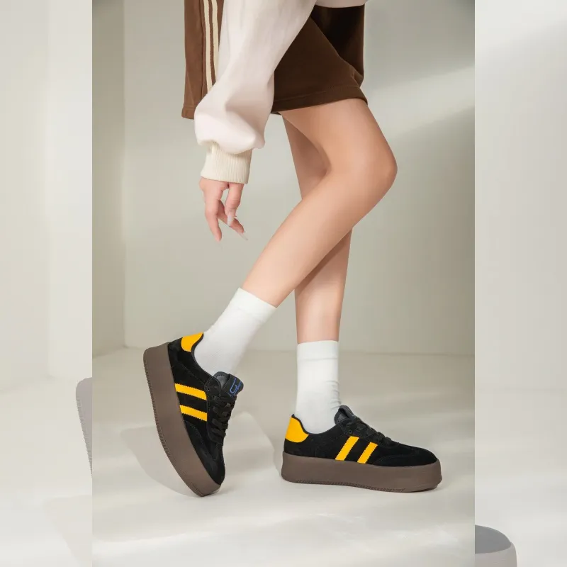 BAFFN Wear resistant And Lightweight Low Top Skateboard Shoes Women's Black Yellow-2