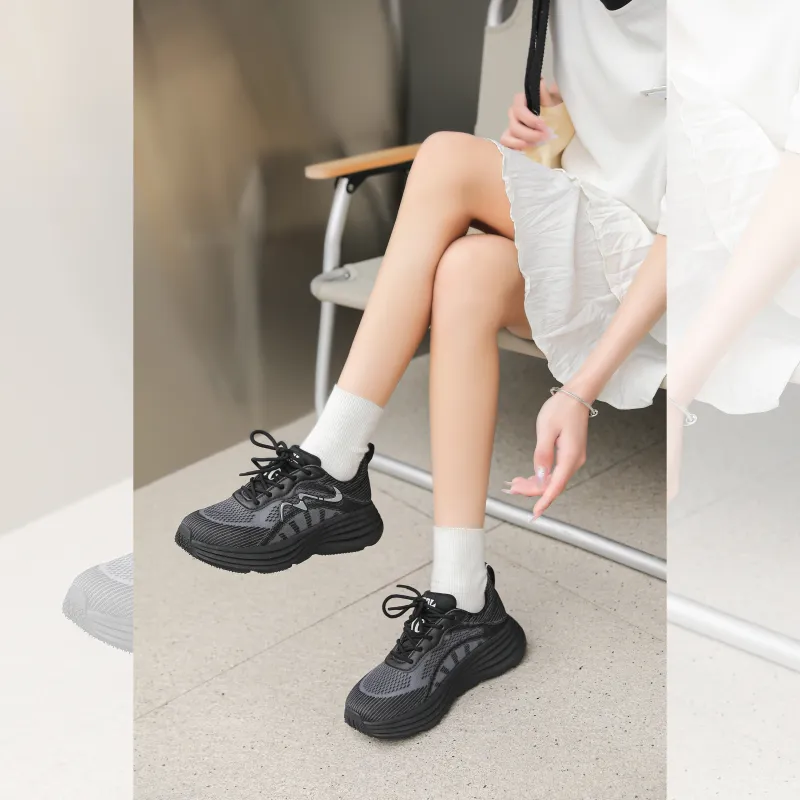 BAFFN Breathable Lightweight Low Top Chunky Sneakers Women's Black-3