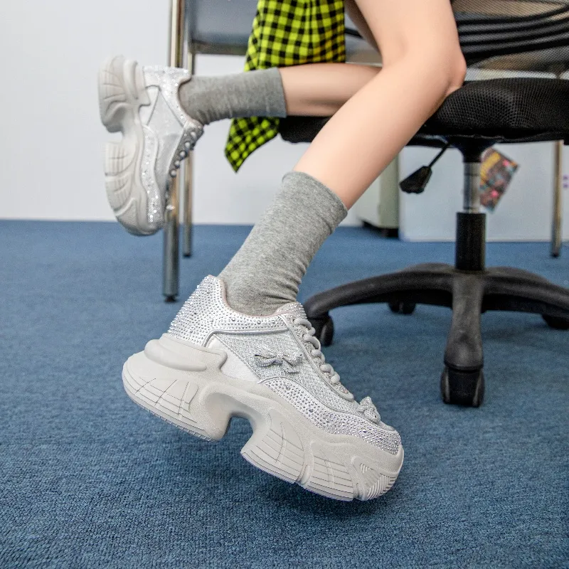 BAFFN Slip Resistant, Breathable, Height Increasing Low Top Chunky Sneakers Women's Silver-2