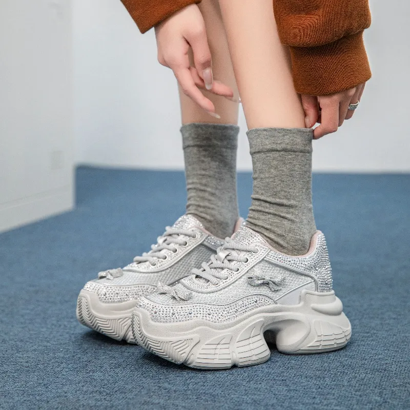 BAFFN Slip Resistant, Breathable, Height Increasing Low Top Chunky Sneakers Women's Silver-1