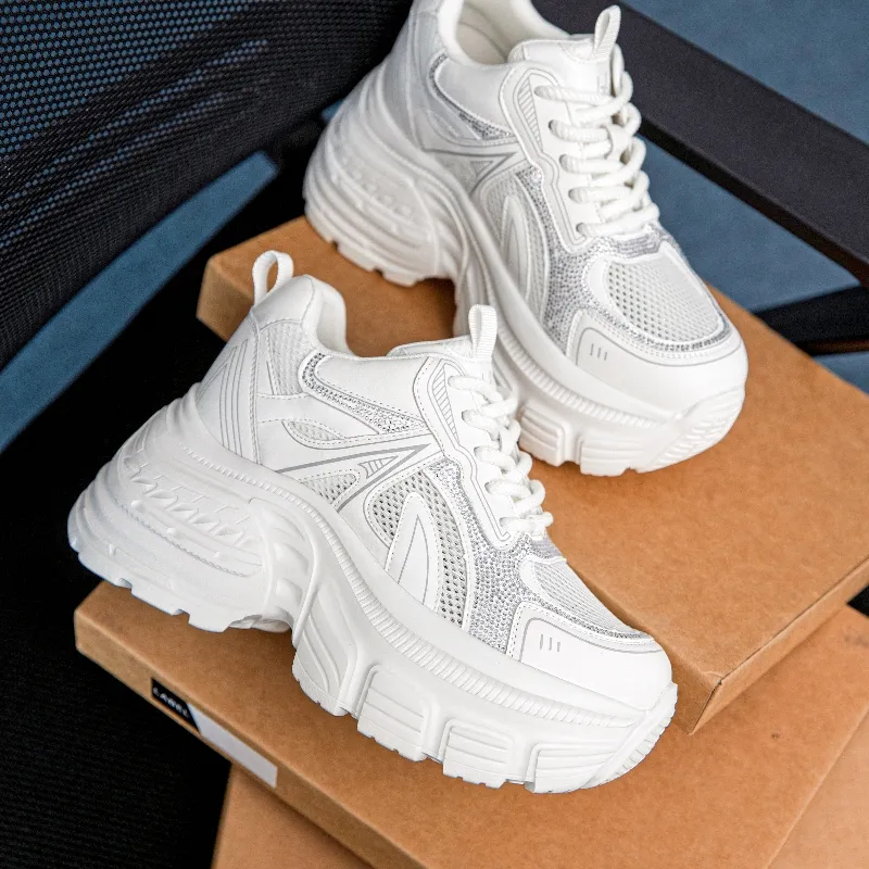 BAFFN Lightweight, Height Increasing, And Breathable Low Top Chunky Sneakers Women's White-1