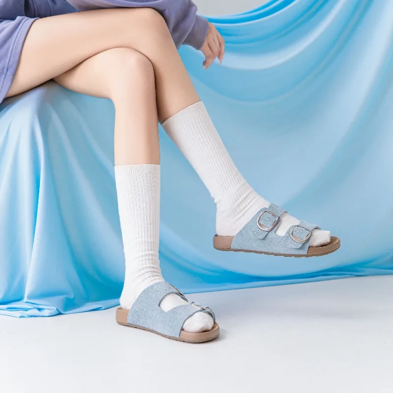 BAFFN Rubber Sole Cut Out Quiet, Slip Resistant, Odor Resistant Slide Slippers Women's Sky Blue-4