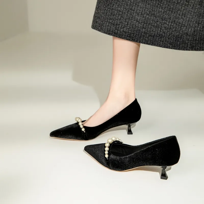 BAFFN Flared Heel High Heels Women's Black-2