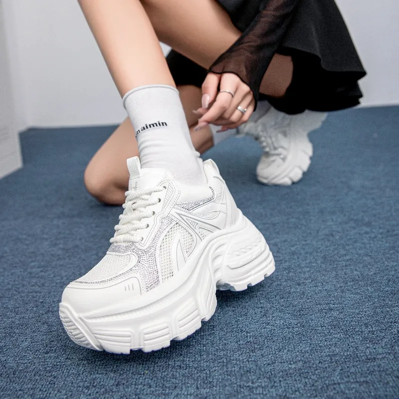 BAFFN Lightweight, Height Increasing, And Breathable Low Top Chunky Sneakers Women's White-3