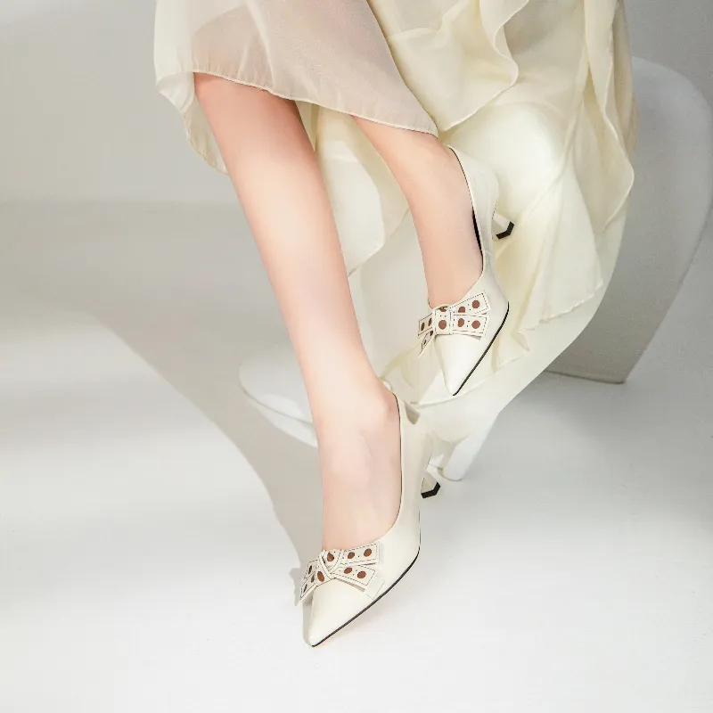 BAFFN Block Heel High Heels Women's Beige Apricot-3