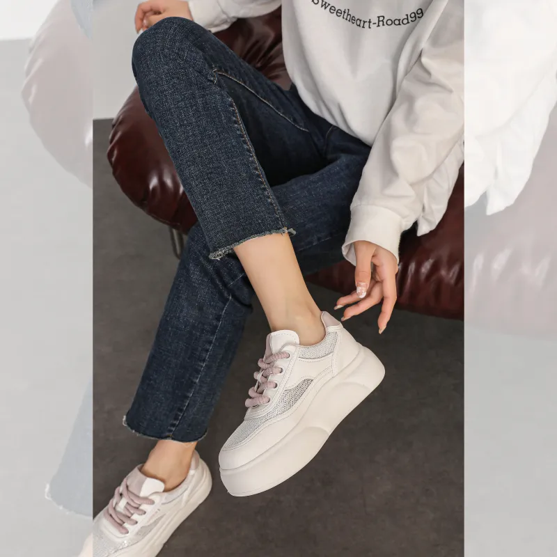 BAFFN Breathable Height Increasing Low Top Skateboard Shoes Women's White-2