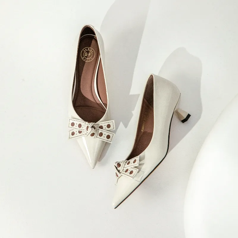 BAFFN Block Heel High Heels Women's Beige Apricot-2