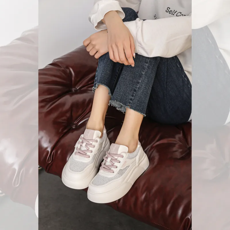 BAFFN Breathable Height Increasing Low Top Skateboard Shoes Women's White-4