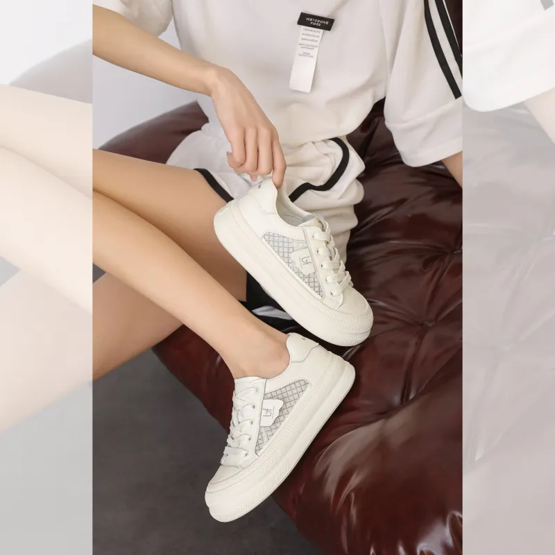 BAFFN Small White Shoes Lightweight And Breathable Low Top Skateboard Shoes Women's Ecru-2