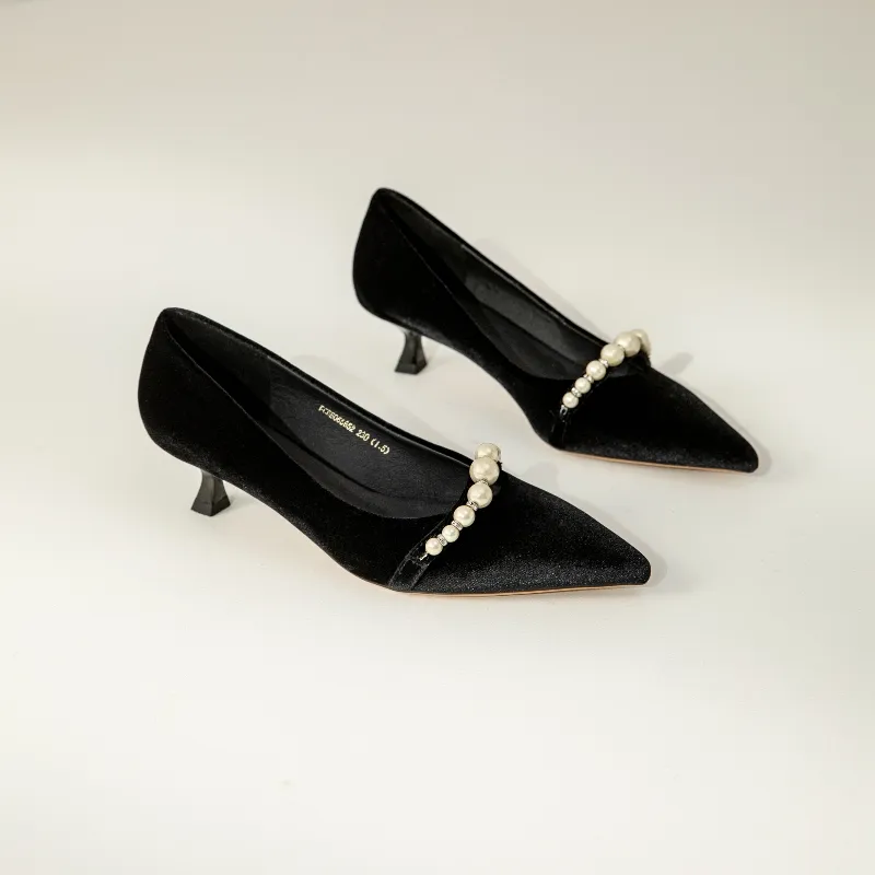 BAFFN Flared Heel High Heels Women's Black-1
