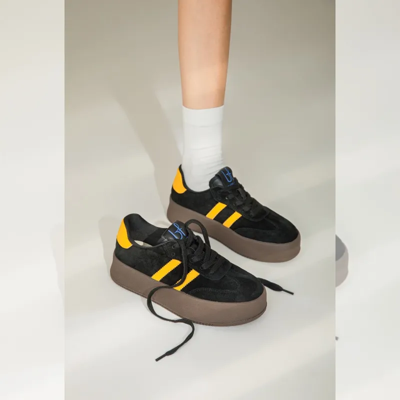 BAFFN Wear resistant And Lightweight Low Top Skateboard Shoes Women's Black Yellow-1