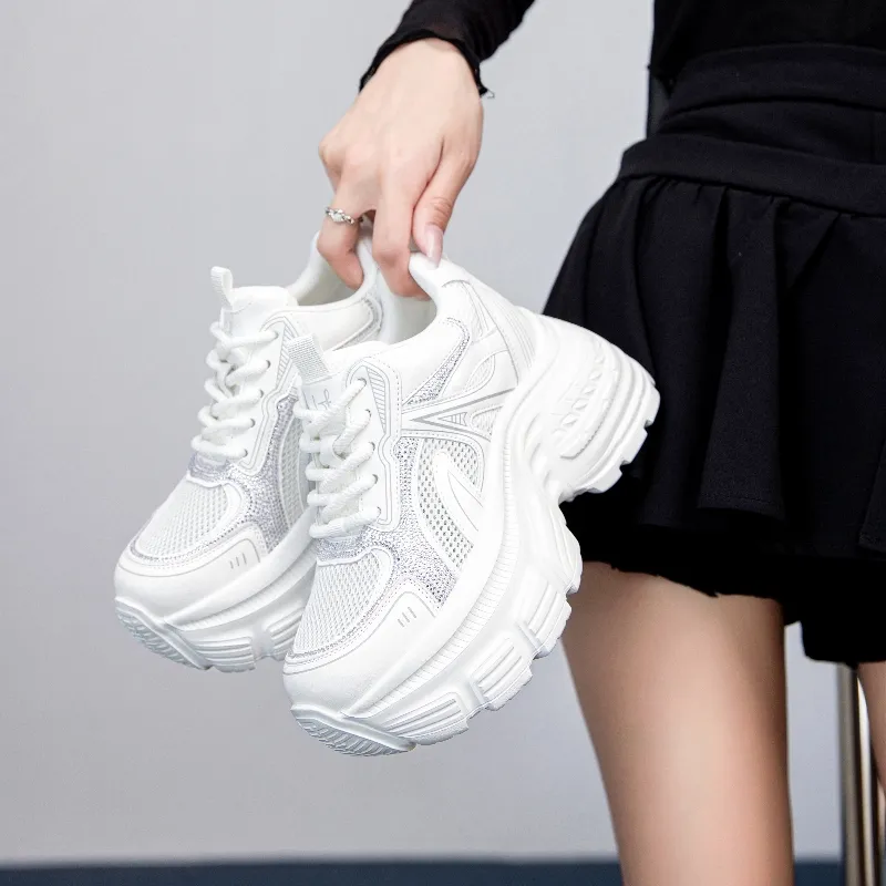 BAFFN Lightweight, Height Increasing, And Breathable Low Top Chunky Sneakers Women's White-4
