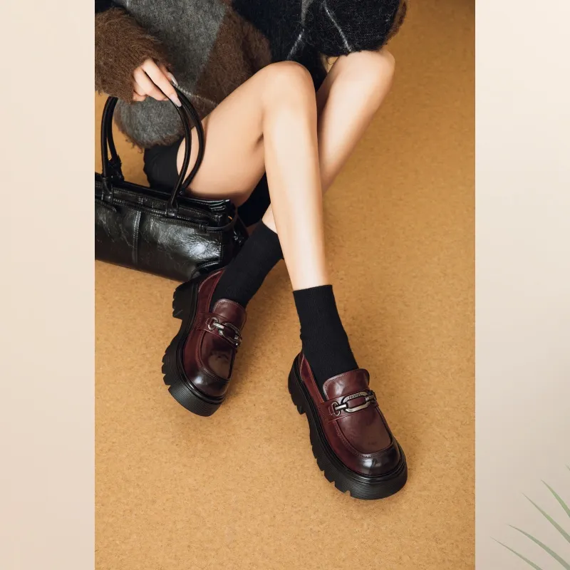 BAFFN Loafers 6CM Women's Burgundy-1