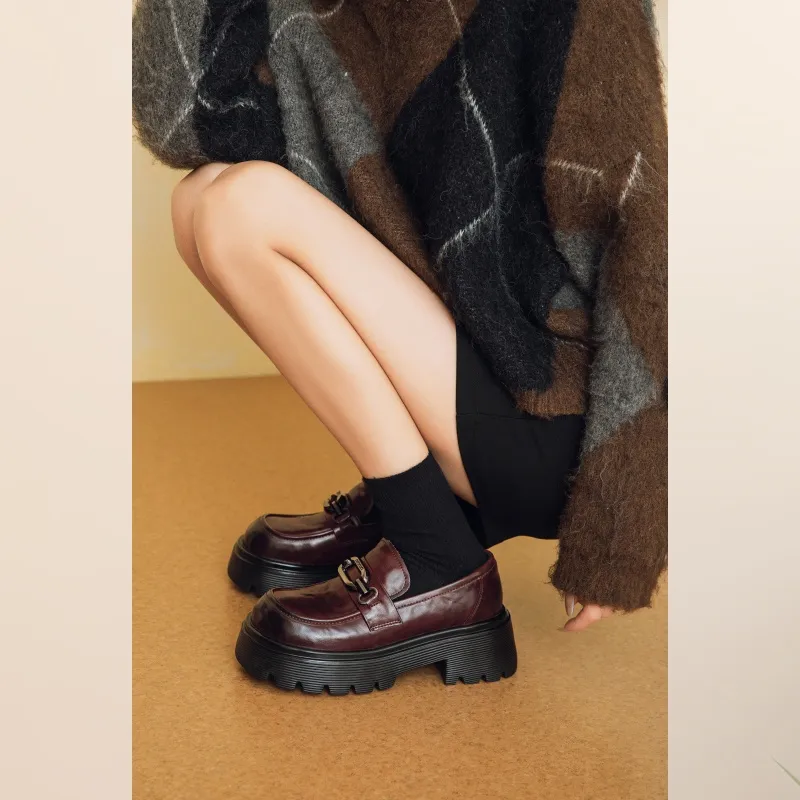 BAFFN Loafers 6CM Women's Burgundy-4
