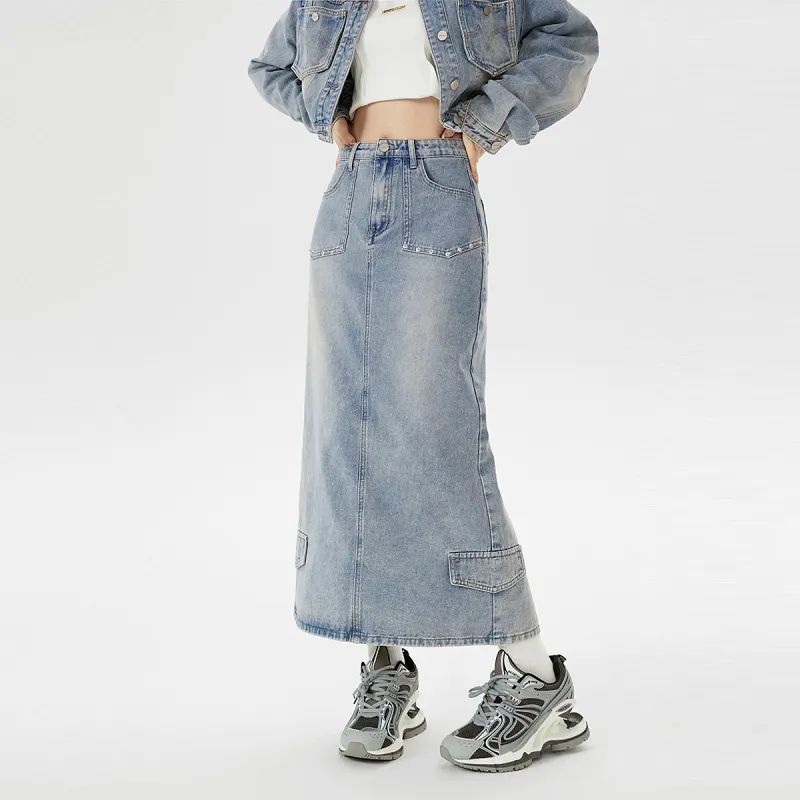 EPTISON WOMAN Denim Long Skirts Women's Vintage Denim Blue-2