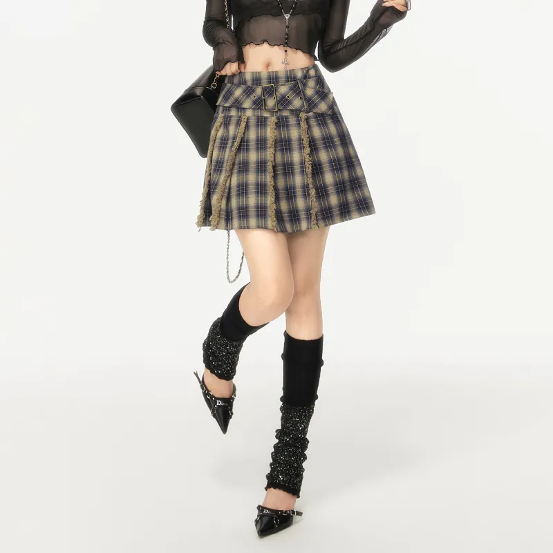 EPTISON WOMAN Casual Short Skirts Women's Blue Coffee Plaid-2